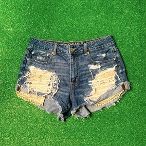 High Rise Festival Lace Detail Denim AE Shorts